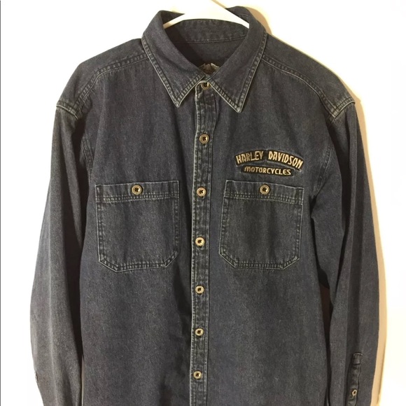 mens harley davidson denim shirt